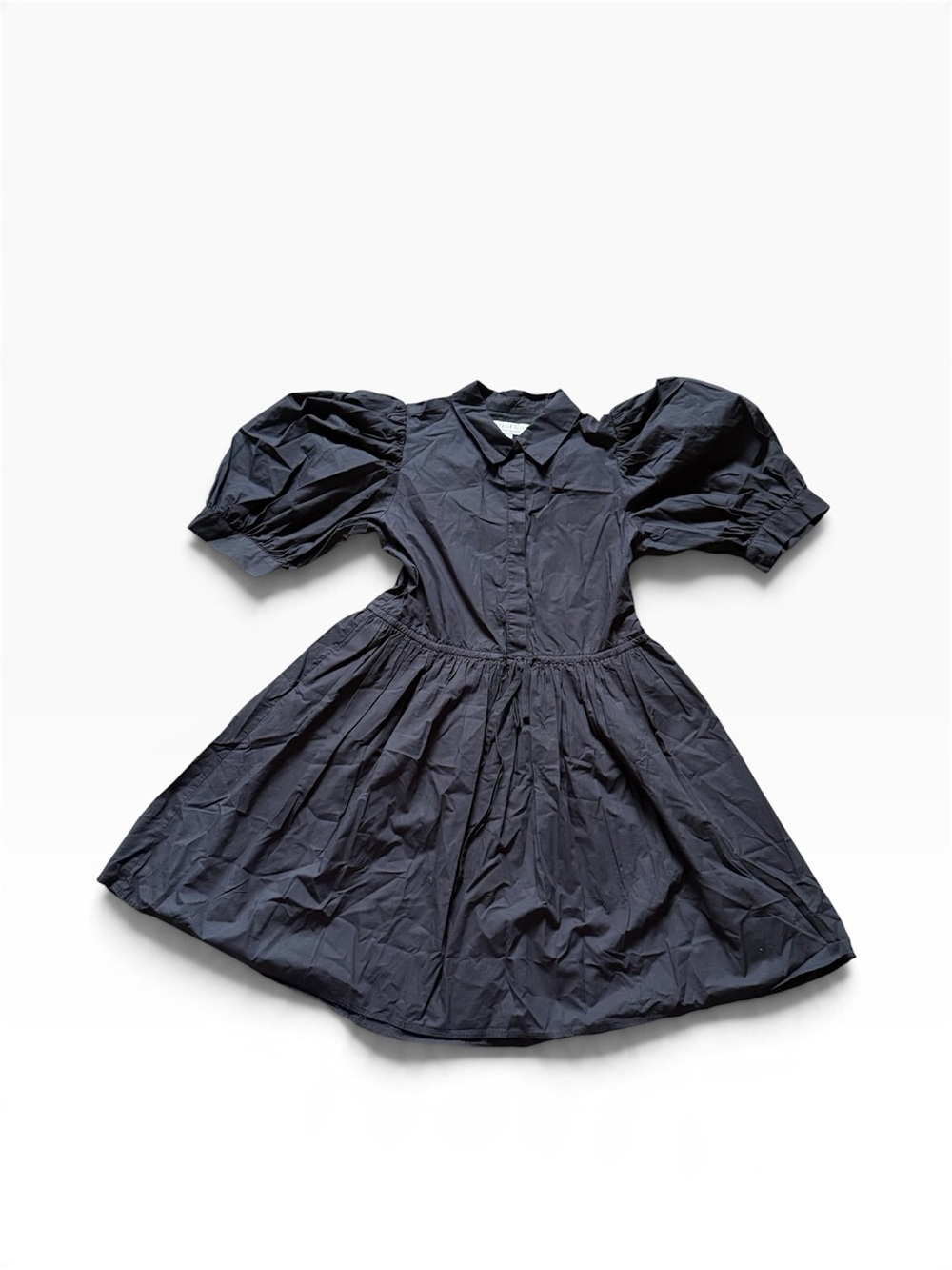 HUNTER BELL Black Puff-Sleeve Midi Shirt Dress